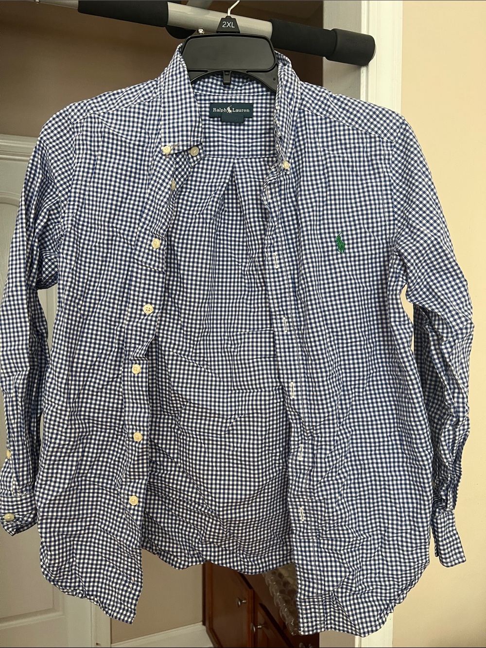 Ralph Lauren Navy and White Gingham Button-Down Shirt. Boys sz M 10-12